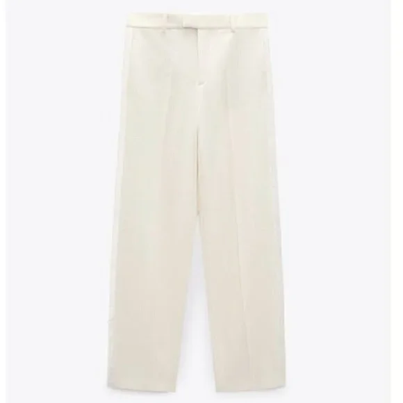 ZARA Oyster White Tuxedo The Masculine Trousers & Bustier Sweetheart Neckline